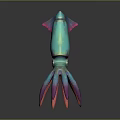 Colorful Squid with Iridescent Tentacles and Blue Green Pink Purple Body in 3D Rendered Design