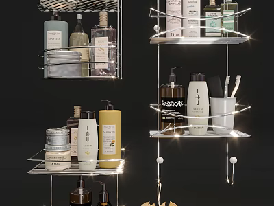 Bathroom Accessories Wall Mounted Metal Shelves with Toiletries Cosmetic Bottles and Toothbrush Holder 3d model