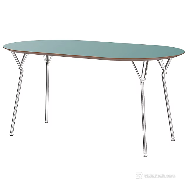 Modern Oval Dining Table With Light Green Tabletop And Silver Metal Legs 3d model 