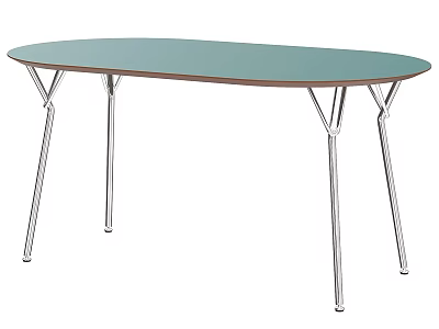 Modern Oval Dining Table With Light Green Tabletop And Silver Metal Legs 3d model