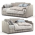 Modern Kids Bed With Striped Pillows Soft Mattress And Gray Upholstered Design