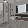 Modern Bathroom Interior Design With Glass Shower Large Mirror Double Vanity And Marble Floor