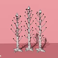 Three Tree Shaped Red And White Coat Racks On Pink Background 3d model