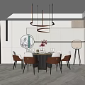 Modern Open Concept Restaurant Interior With Dining Table Chairs And Pendant Lights 3d model
