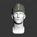 Green Service Hat With Embroidered Badge And Buttons On White Mannequin Head