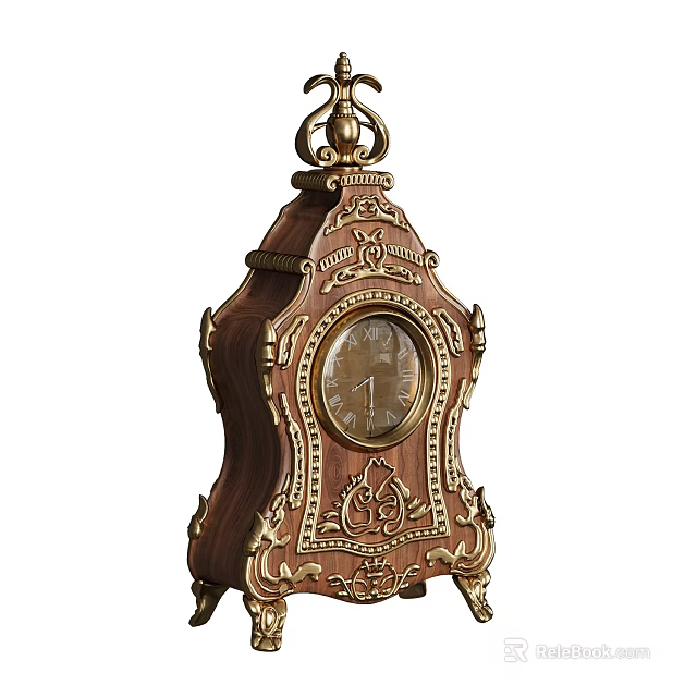 Elegant Vintage Wooden Mantel Clock With Gold Ornate Carvings And Classic Design 3d model 
