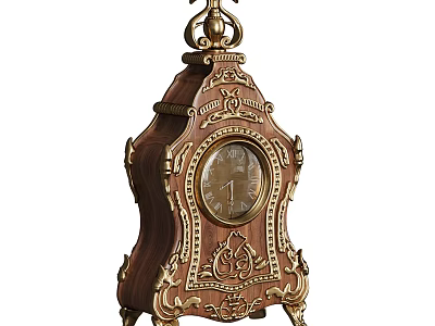 Elegant Vintage Wooden Mantel Clock With Gold Ornate Carvings And Classic Design 3d model