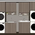 Modern Laundry Room With Built In Washing Machines Wooden Cabinets And Sinks