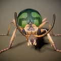 Green and Black Patterned Beetle With Brown Legs and Detailed Body