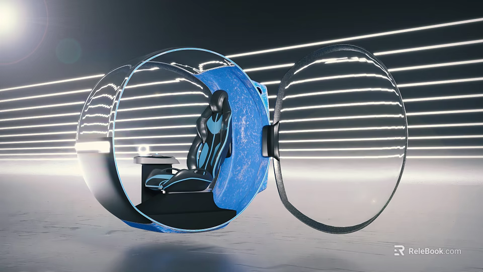Futuristic Concept Car Interior Featuring Circular Cockpit Blue Seats And Transparent Design 3d model 