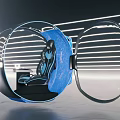 Futuristic Concept Car Interior Featuring Circular Cockpit Blue Seats And Transparent Design