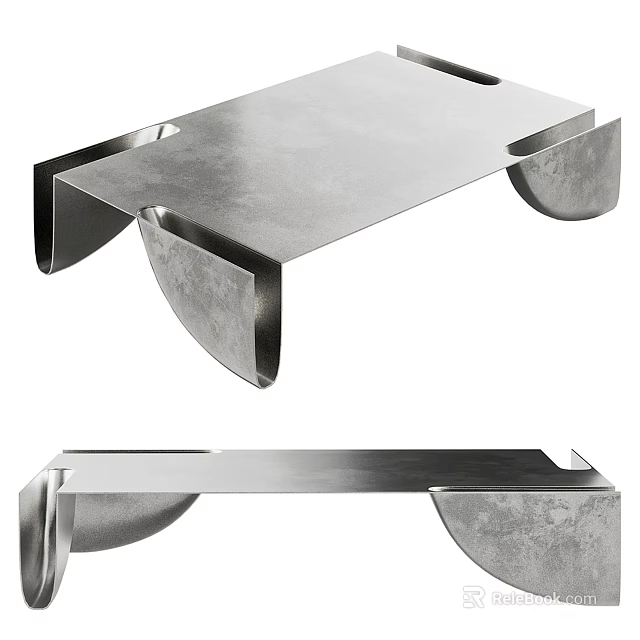 Modern Metallic Coffee Table With Sleek Stainless Steel Surface And Geometric Legs 3d model 