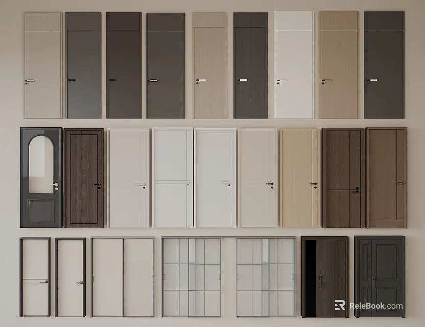 Various Hinged Doors With Different Colors Styles And Materials For Interior Design 3d model 