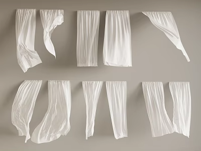 Various White Curtain Designs with Different Hanging and Flowing Styles 3d model