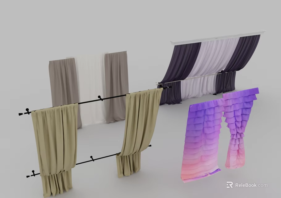 Various Colored Curtains With Beige Gray Purple And Pink Gradient Styles 3d model 