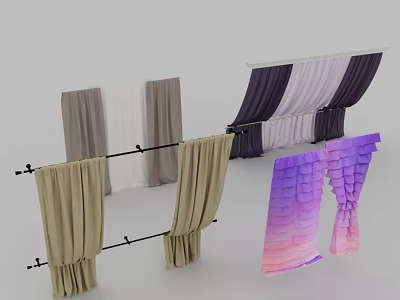 Various Colored Curtains With Beige Gray Purple And Pink Gradient Styles 3d model