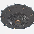 Futuristic Circular Metallic Platform With Central Antenna And Illuminated Mechanical Components