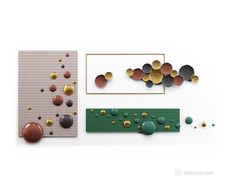Creative Wall Decor Designs Featuring Circular Metallic Accents And Striped Patterns 3d model