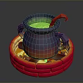 Decorative Purple Cauldron With Green Liquid Red Ladle And Glowing Brick Base