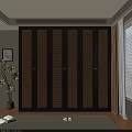 Traditional Chinese Style Wardrobe With Dark Frame And Woven Panel Doors In Interior