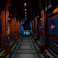 Futuristic Sci Fi Corridor Interior With Blue Orange Design Lighting And Number 17 Doors