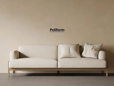 Poliform Beige Fabric Two Seater Sofa With Soft Cushions And Wooden Legs 3d model