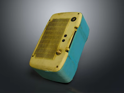 Vintage Electronic Appliance in Yellow Blue Color with Ventilation Grille and Control Knobs 3d model