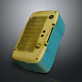 Vintage Electronic Appliance in Yellow Blue Color with Ventilation Grille and Control Knobs