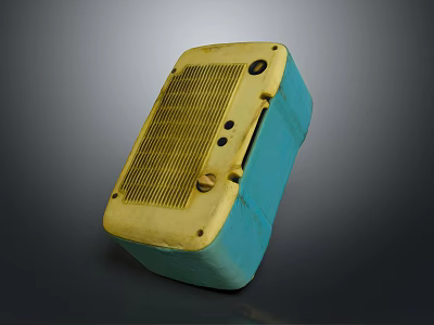 Vintage Electronic Appliance in Yellow Blue Color with Ventilation Grille and Control Knobs 3d model