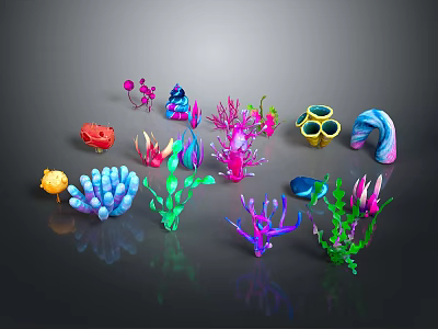 Colorful Coral Reef Animals With Various Vibrant Shapes And Bright Colors 3d model