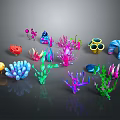 Colorful Coral Reef Animals With Various Vibrant Shapes And Bright Colors