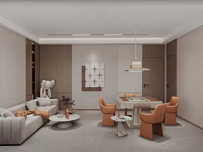 Modern Style Hotel Mahjong Room With Sofa Table And Chairs Hanging Lamp And Decorative Painting 3d model