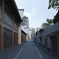Traditional Chinese Commercial Street With Ancient Architecture Stone Path And Wooden Facades