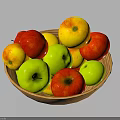 Wooden Fruit Bowl With Fresh Red Green Apples And Yellow Fruits On Kitchen Tabletop
