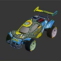 Colorful Blue And Yellow Toy Racing Car With Large Wheels Rear Wing And Decals