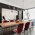 Modern Dark Style Restaurant Dining Table and Chair Combination Wine Cabinet Side Cabinet Island Table Dining Table 3d model