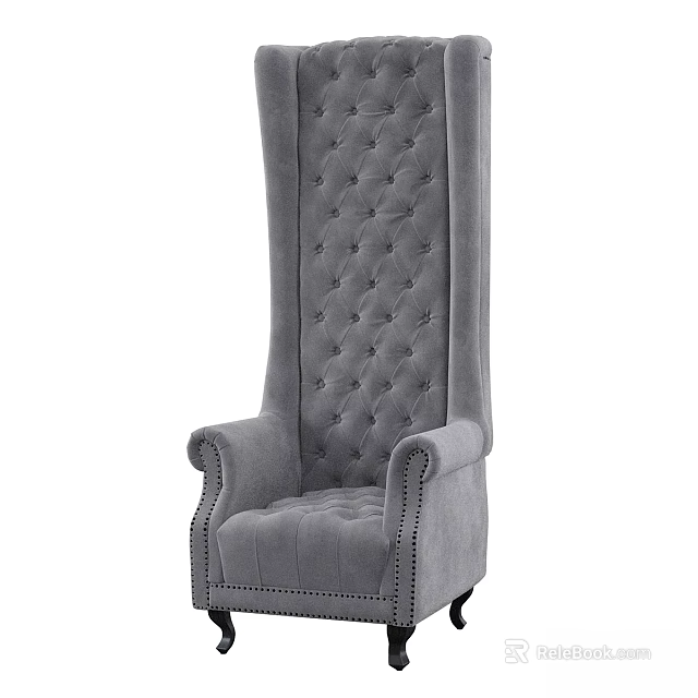 Gray High Back Tufted Accent Chair With Curved Arms And Nailhead Trim 3d model 