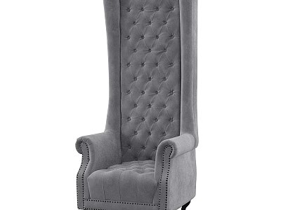 Gray High Back Tufted Accent Chair With Curved Arms And Nailhead Trim 3d model