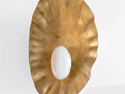 Elegant Golden Shell Shaped Wall Lamp With White Oval Lampshade Design 3d model