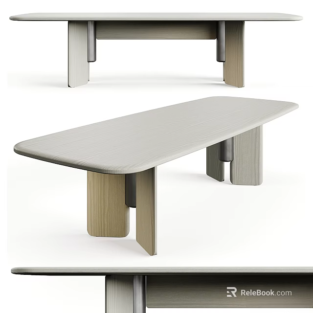 Modern Minimalist Dining Table With Smooth Wooden Top And Geometric Sleek Legs 3d model 