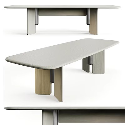 Modern Minimalist Dining Table With Smooth Wooden Top And Geometric Sleek Legs 3d model