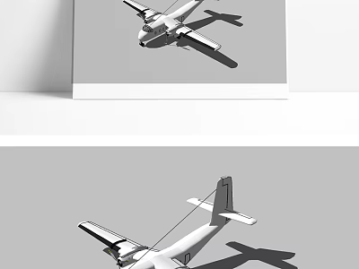 Classic Passenger Plane In Flight With Twin Propellers Wings And Tail Structure 3d model