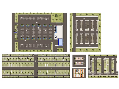 Parking Lot Layout Plan With Multiple Sections And Landscaped Green Areas 3d model