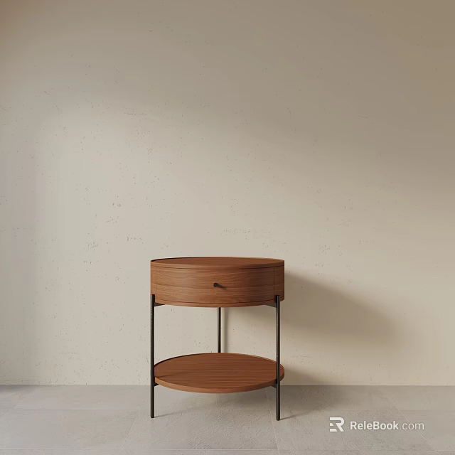Modern Wooden Bedside Table With Single Drawer And Metal Frame Design 3d model