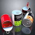 Assorted Canned Food Containers With Open Lids and Green Beans