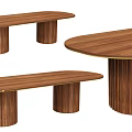 Wooden Dining Tables With Cylindrical Legs And Oval Rectangular Tabletops 3d model