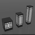 Modern Square Outdoor Lights With Grid Pattern Shades And Different Heights 3d model