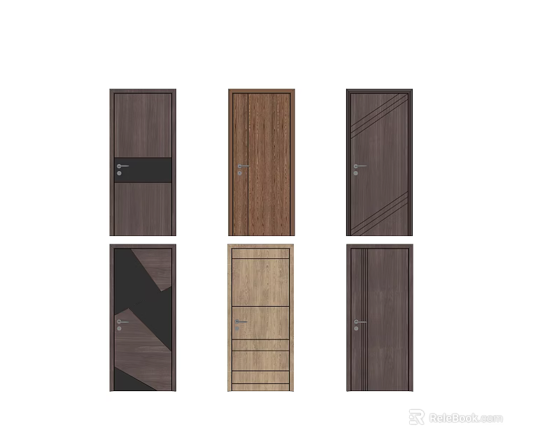 Various Hinged Doors With Diverse Wood Grain Patterns And Modern Designs 3d model 