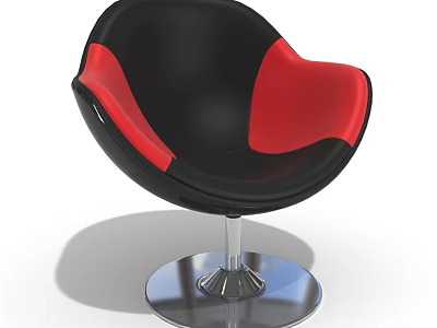 Black and Red Single Sofa with Modern Round Shape and Silver Metal Base 3d model