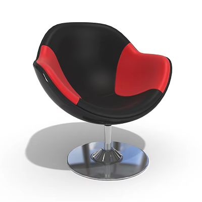 Black and Red Single Sofa with Modern Round Shape and Silver Metal Base 3d model